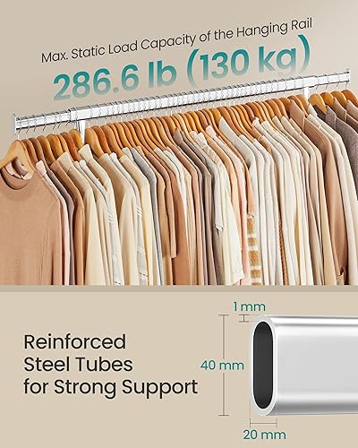 Vista 9 de SONGMICS Perchero con ruedas, perchero resistente con barra extensible para colgar, capacidad de carga de 286.6 libras, 17.7 x (43.3-59.1) x 64.1