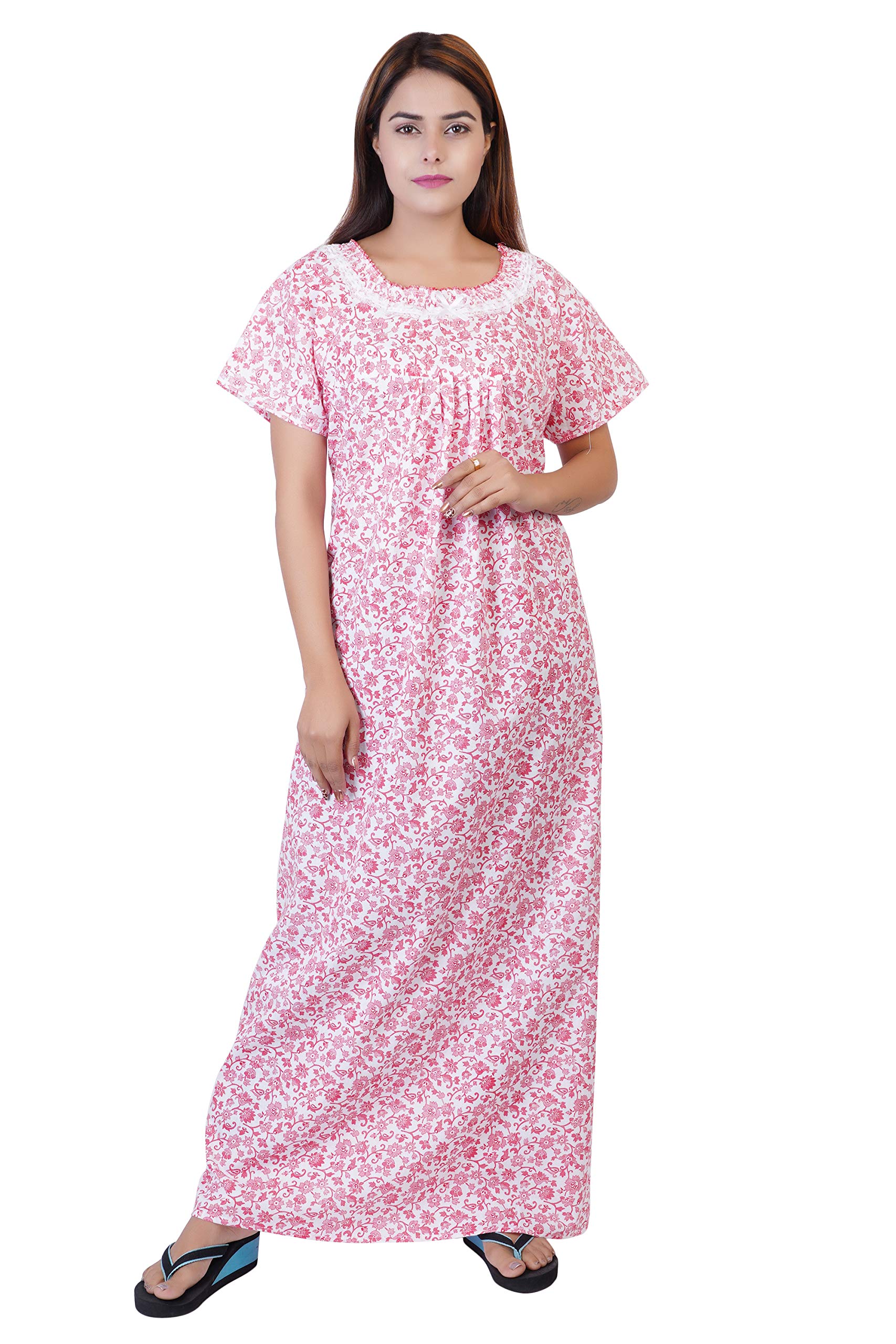 himanshu handloom Women's Cotton Block Print Knee Length Nighty-picture-40