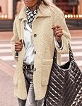 PRETTYGARDEN Women's Winter Faux Fur Coats Long Sleeve Lapel Button Down Pockets Fleece Sherpa Jacket Casual Trendy Outerwear