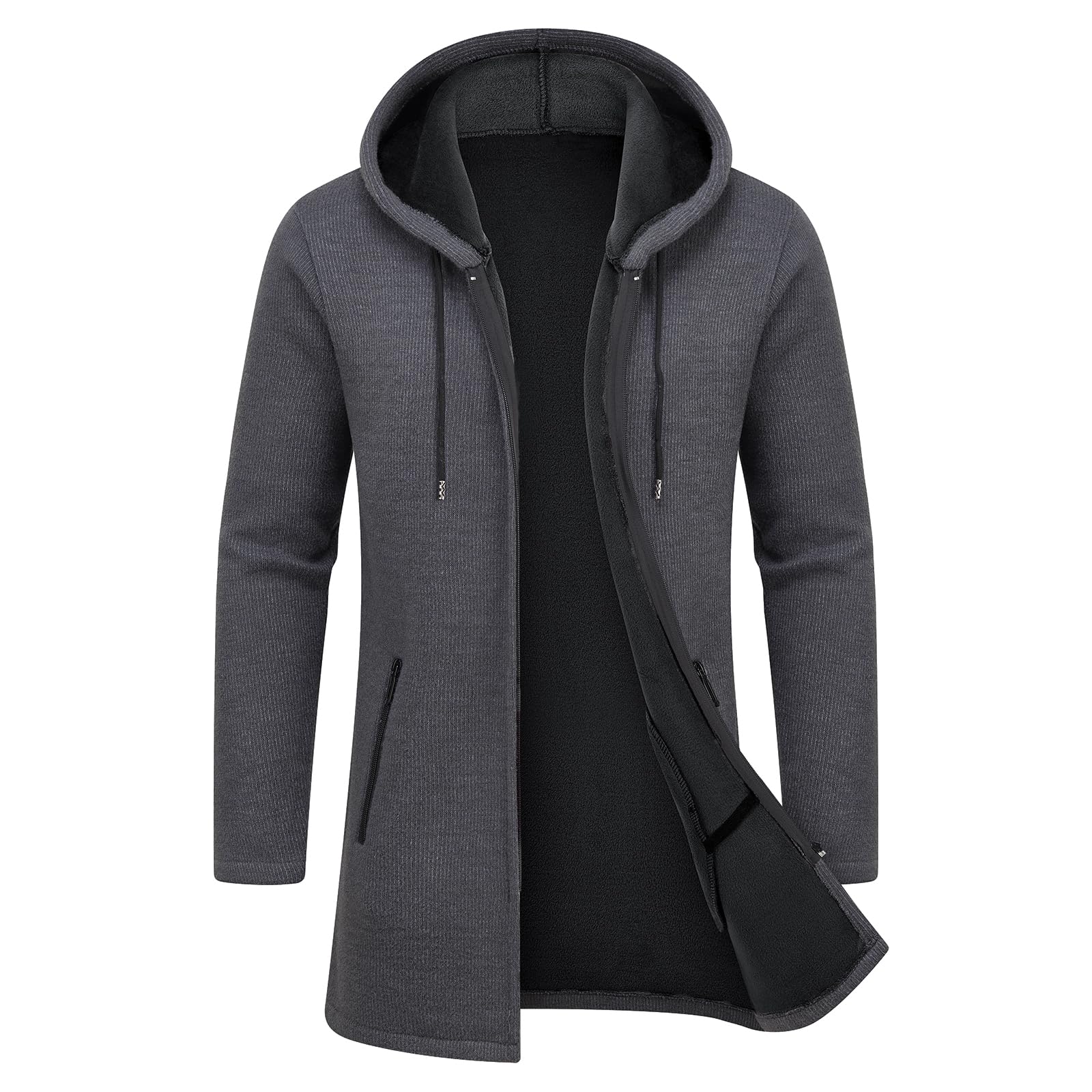 MODFUL Heren Gebreid Vest met Capuchon Warme Trui Halflang Volledige Ritssluiting Jas met Zakken, Grijs, XXL