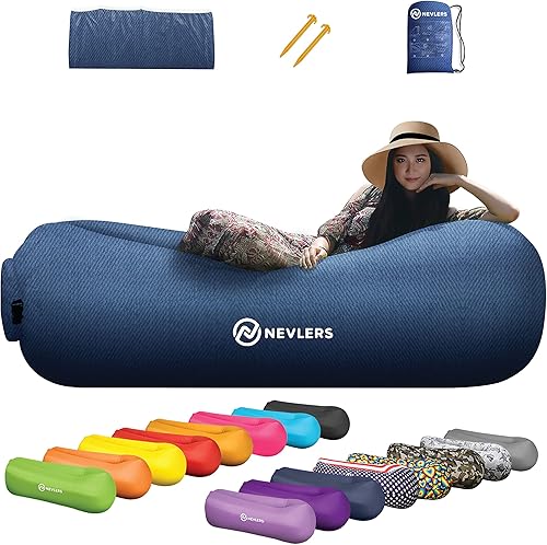 Nevlers Inflatable Lounger Air Sofa  Perfect for Beach Chair Camping Chairs or Portable Hammock & Includes Travel Bag Pouch, Ground Peg & 3 Pockets 