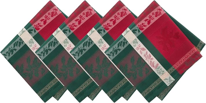 Elrene Home Fashions Merry & Festive Woven Jacquard Christmas Plaid Cotton Blend Holiday Napkins, Set of 4