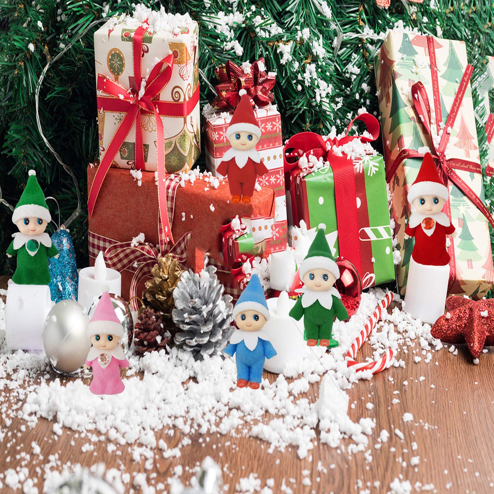 JOYIN Christmas 3PCS Tiny Elf Doll Set - Red, Green & Pink Poseable Elf Decorations, Holiday Gift For Kids - View #9