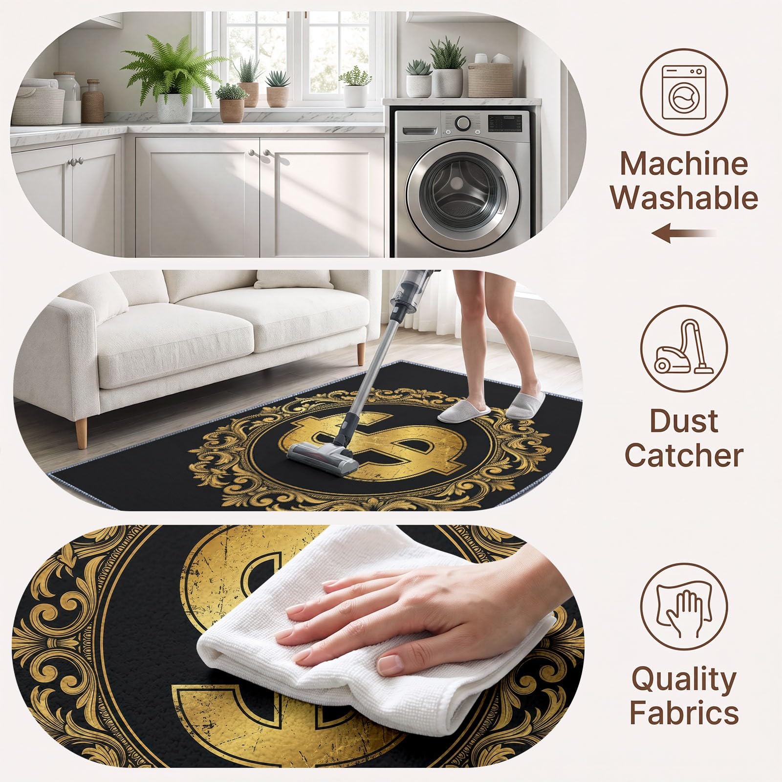 Générique Tapis Lavable Dollar Américain Arabesque,140x200 cm