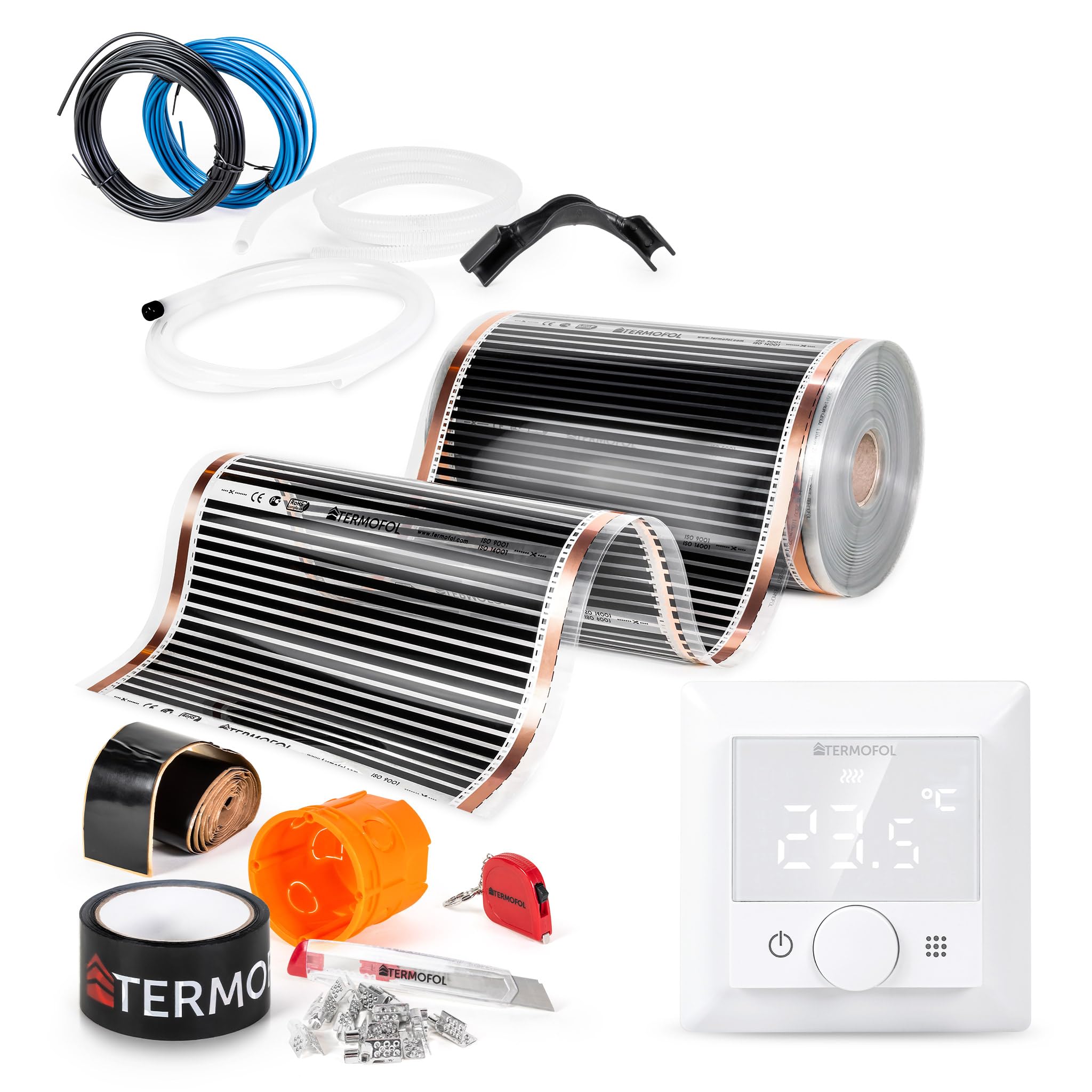 Termofol - Film chauffant | Chauffage au sol électrique | Puissance : 80W/m2 | Surface 40m² | Kit complet avec thermorégulateur TF-H5 | À monter soi-même | Chauffage au sol, au mur ou au plafond