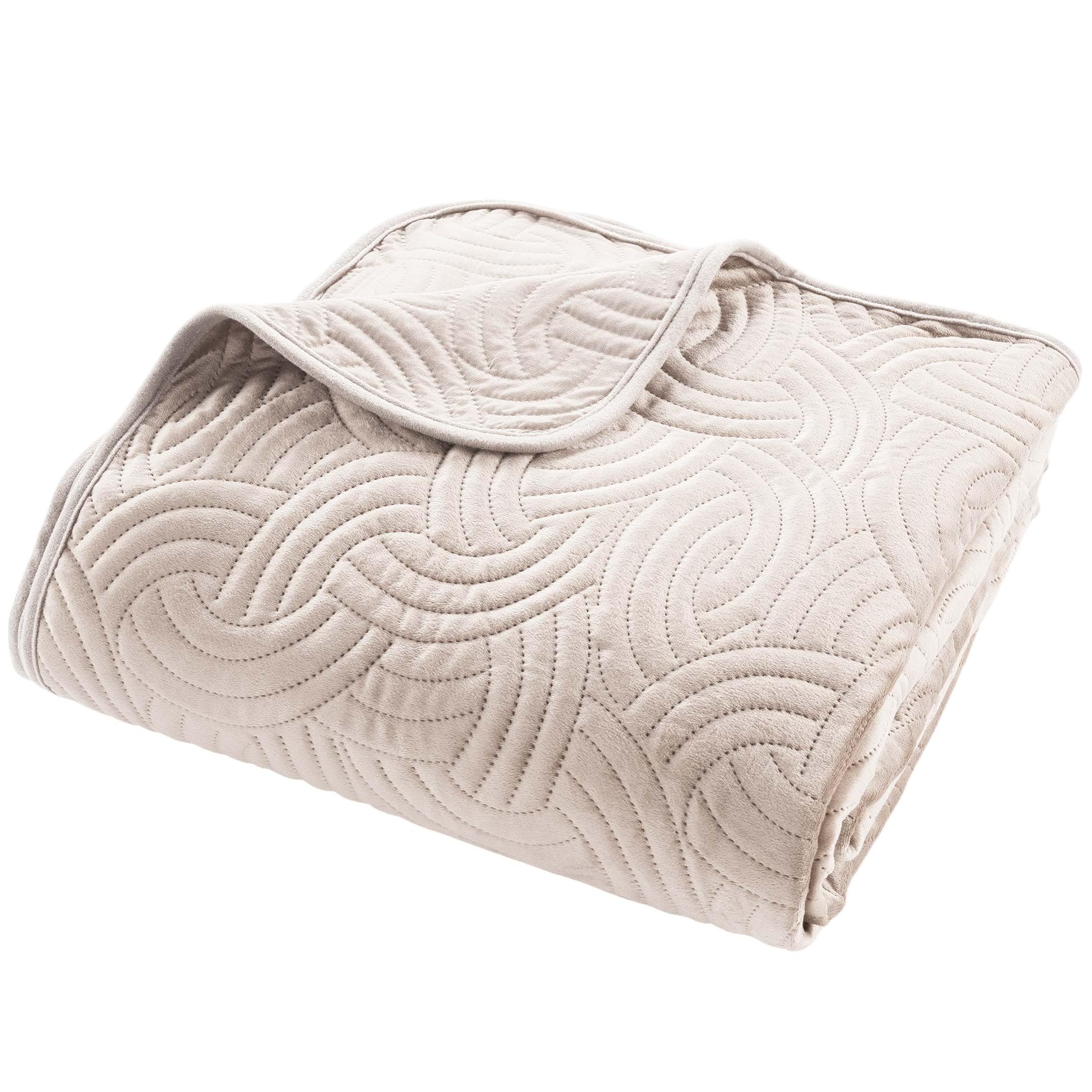 Douceur d'Intérieur, Solange Natural Quilted Bedspread (220 x 240 cm) and 2 Pillowcases (60 x 60 cm) Solange Natural Velvet Plain