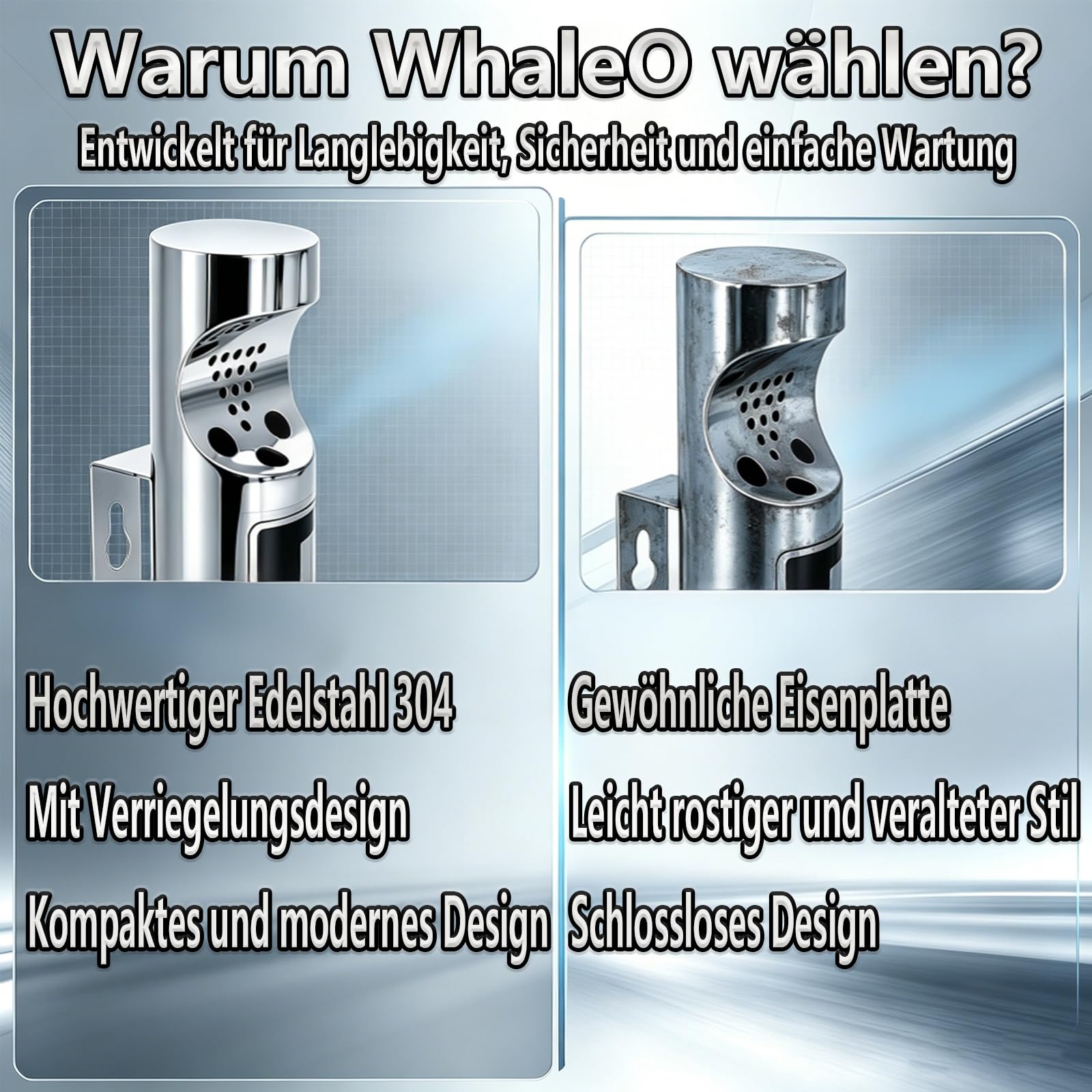 WhaleO Posacenere da Esterno a Muro in Acciaio con Materiale di Montaggio | Dall’Aspetto Elegante, Posacenere Antivento per Terrazza/Casa/Giardino/Bar/Ristorante/Hotel, 30 x 6,3 CM