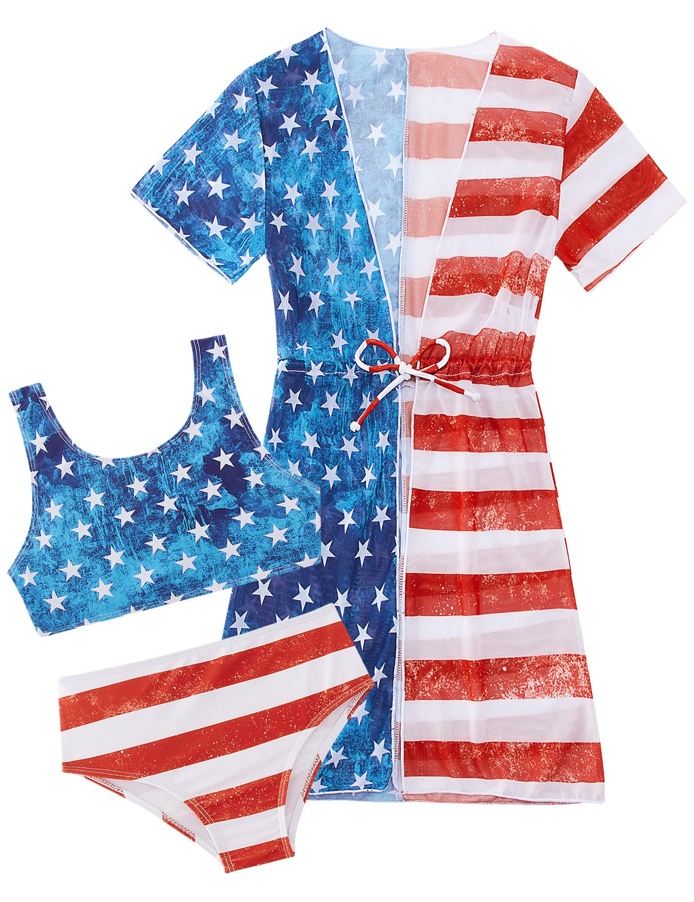 AIDEAONE Girls Swimsuit 3 Piece Cute Bathing Suit with Cover Up Quick Dry Swimwear 5-12T