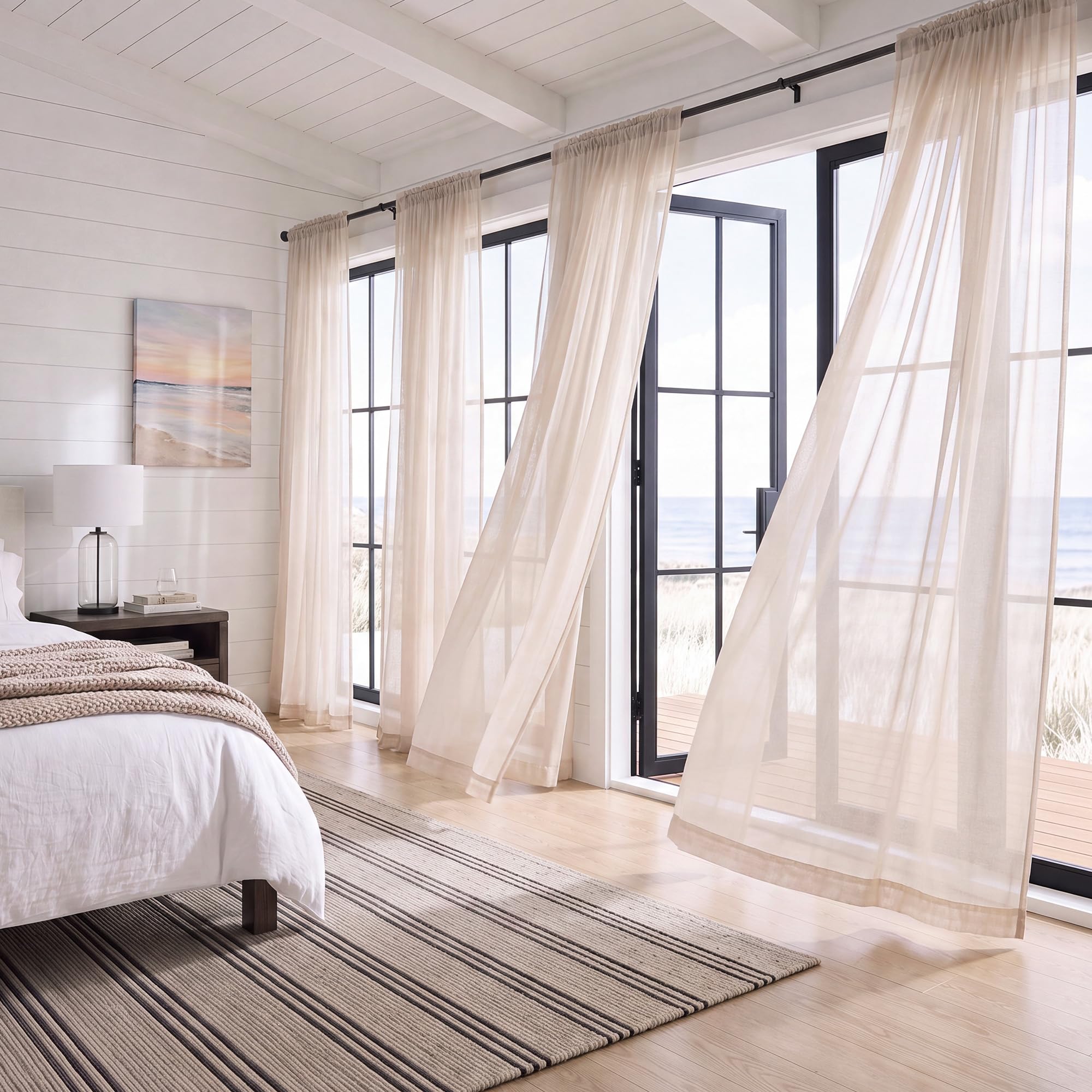 NICETOWN Long Sheer Curtains for Living Room, Rod Pocket Soft Voile Sheer Window Treatments Elegant &amp; Airy with Light Filtering for Kids Room, Taupe, W60 x L95, 4 Panels