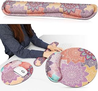 Shidan KE1 Keyboard Wrist Rest Pad and Mouse Wrist Rest Support Mouse Pad Set, Non Slip Rubber Base Wrist Support with Ergonomic Raised Memory Foam for Easy Typing & Pain Relief