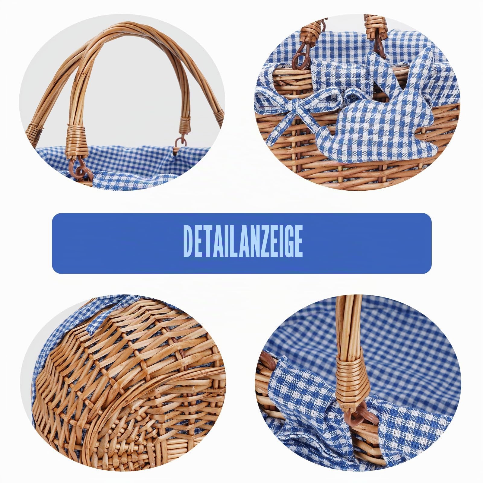 G Good GAIN Weiden-Picknickkorb mit Doppelten, Faltbaren Griffen, Weiden-Picknickkorb, Handgewebter Osterkorb, Ostereier und Süßigkeitenkorb, Aufbewahrungskorb, Geschenkverpackung, Blau