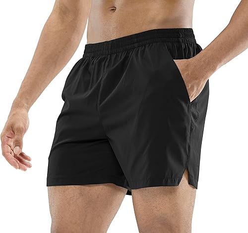MIER Pantalones cortos de entrenamiento para hombre, de secado rápido, activos, de 5 pulgadas, con bolsillos, ligeros, transpirables