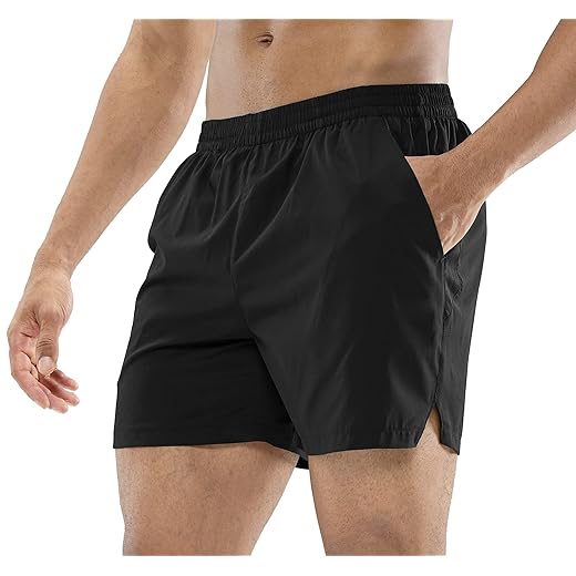 MIER Men's Workout Running Shorts Quick Dry Active 5 Inches Shorts with Pockets, Lightweight and Breathable, Black, L
