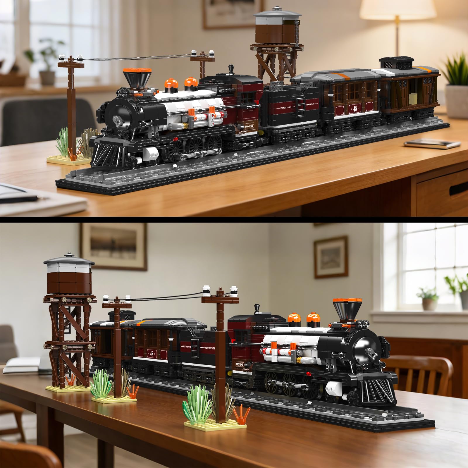 Mould King 12048 Technik Steampunk Dampflok Klemmbausteine Set mit Schienen, Große Lokomotive Modellbau DIY Technik Spielzeug für Erwachsene und Jugendliche, Retro Zug Deko (2722+ Teile)
