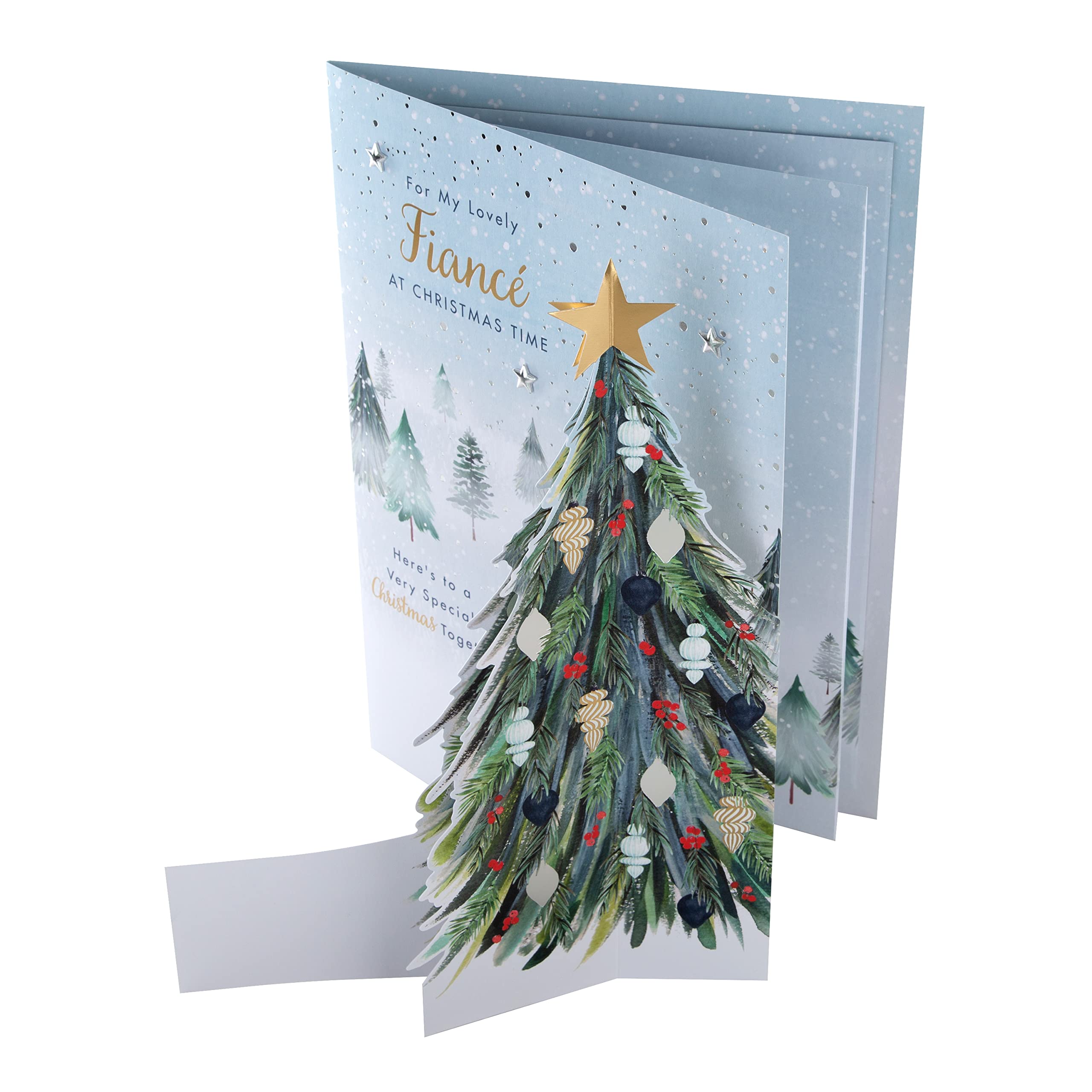 Hallmark Boxed Christmas Card for Fiancé - Classic Winter Scene with Tree Design, Boxed Winter Scene Card Fiance, 30.5 cm by 21.9 cm - Image 3