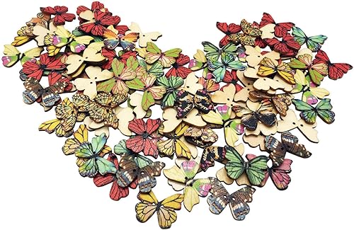 Botones de madera, diseño retro en forma de mariposa, botón decorativo de dibujos animados, novedoso mixto redondo 2 agujeros botones para coser
