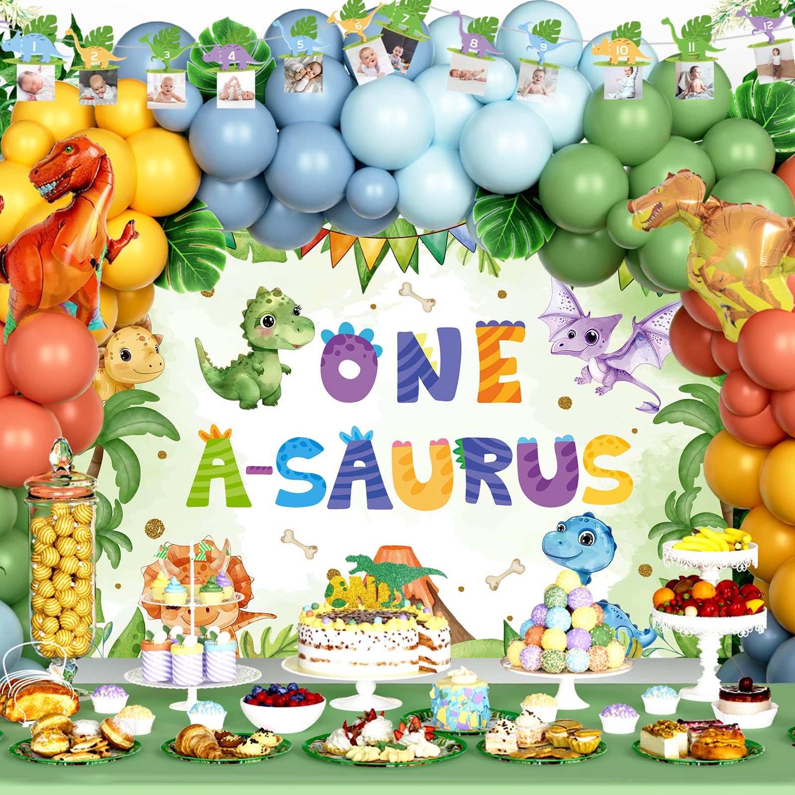 Dinosaur Party Decorations Kit For Girls | Dinosaur Birthday Supplies With Banner, Balloons & Cake Toppers