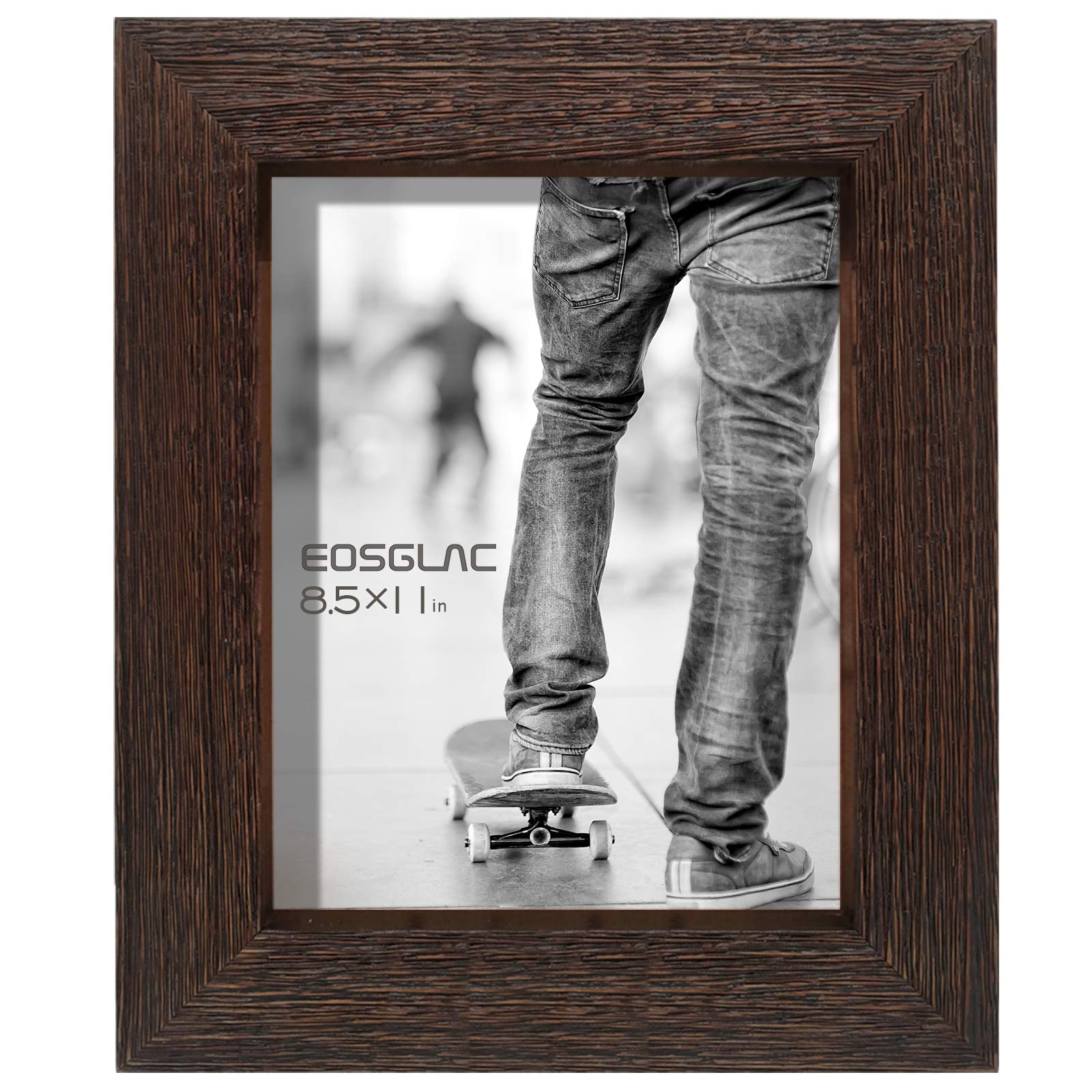 Eosglac Rustic Picture Frame 8.5x11, Weathered Dark Brown Reclaimed Look Wooden Photo Frame, Tabletop or Wall Mounting Display