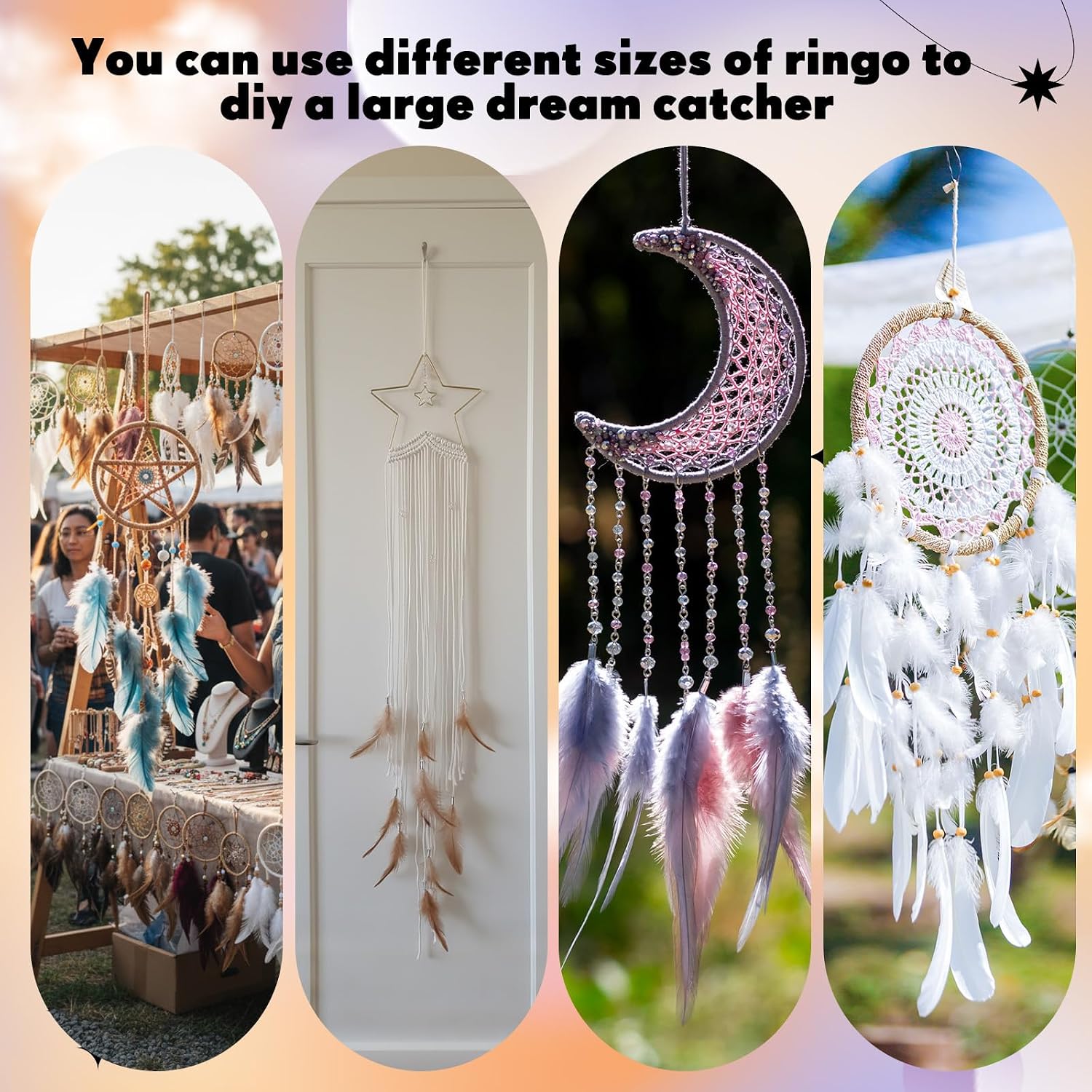 Hotop 20 Pcs Dream Catcher Metal Rings Hoops for Wreaths,Pentagram,Moon image 5