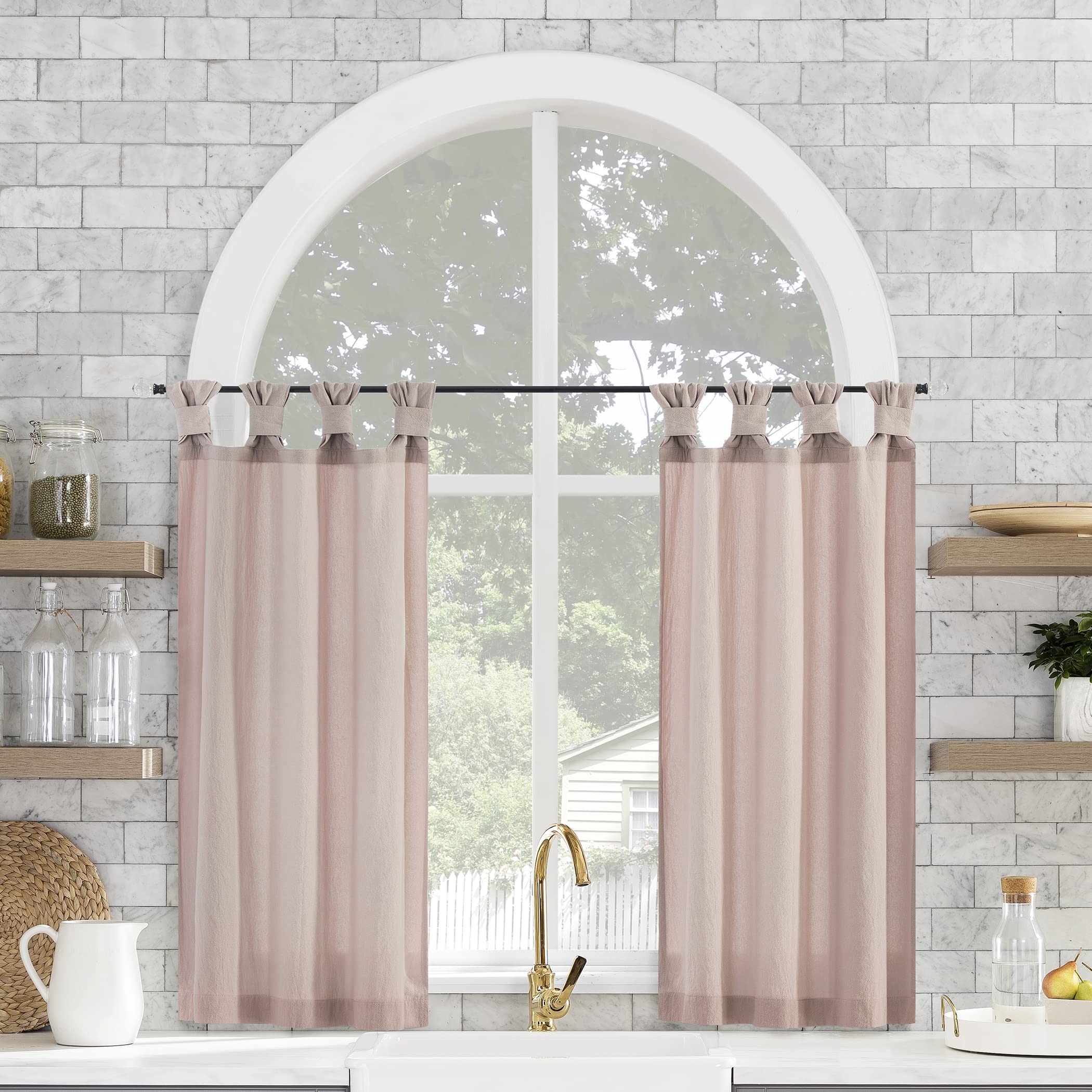 Archaeo Cafe-Vorhänge Aus Baumwolle – 132 X 91 Cm, Elfenbein, Mit Twist-Tabs | Halbdurchsichtig, Für Kleine Fenster, Küche, Bad