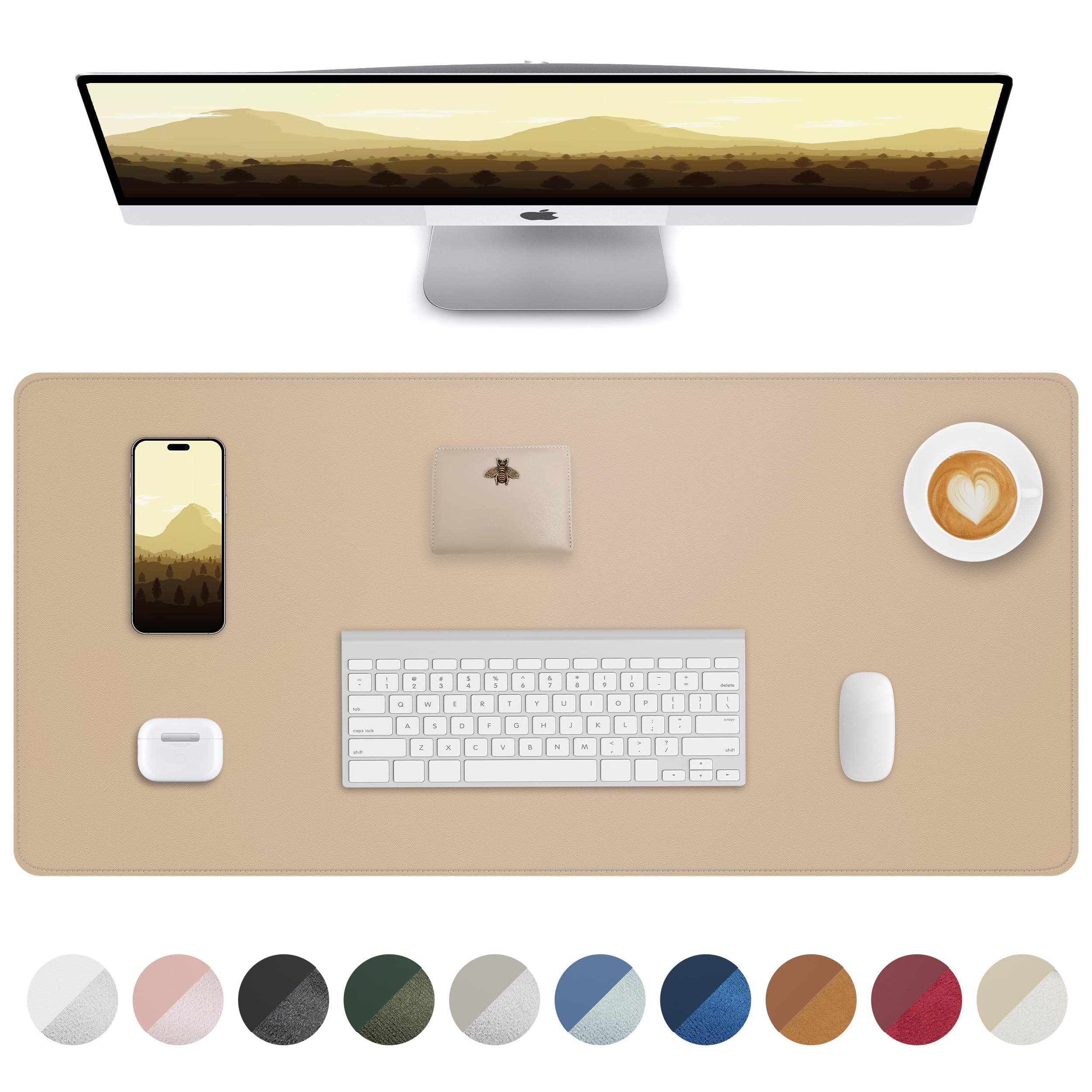 Leather Desk mat Protector,Mouse Mat,Non-Slip PU Leather Desk Blotter,Laptop Desk Pad,Waterproof Desk Cover mat for Office and Home (80 x 40,Apricot) — image 1