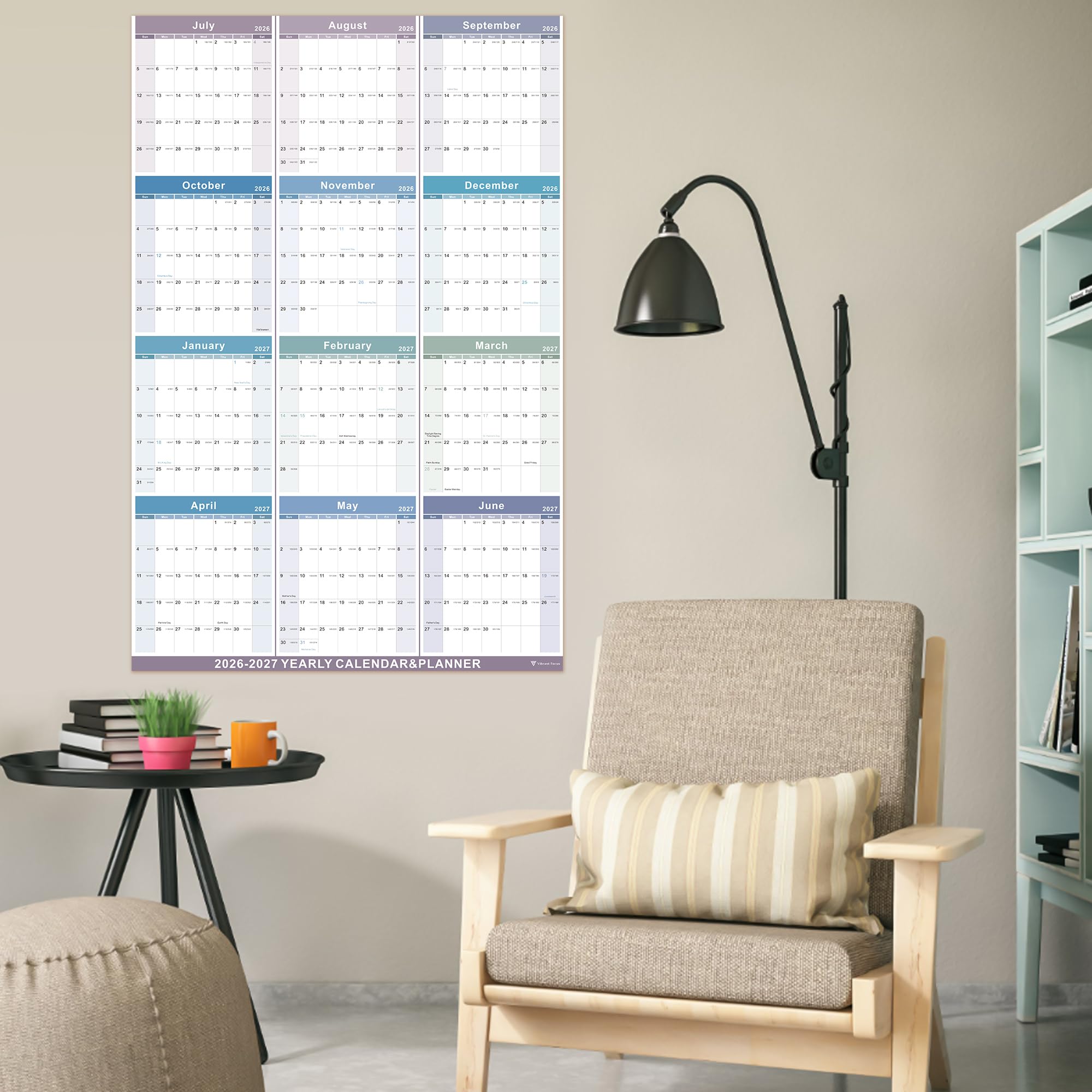 Vibrant Focus Jahres-Wandkalender, Jahreskalender 2026–2027, Jahresplaner mit dickem Papier, Juli 2026–Juni 2027, XL, 88,1 x 57,9 cm, Jahresplaner 2026–2027 (Jahreskalender – Farbeblau)