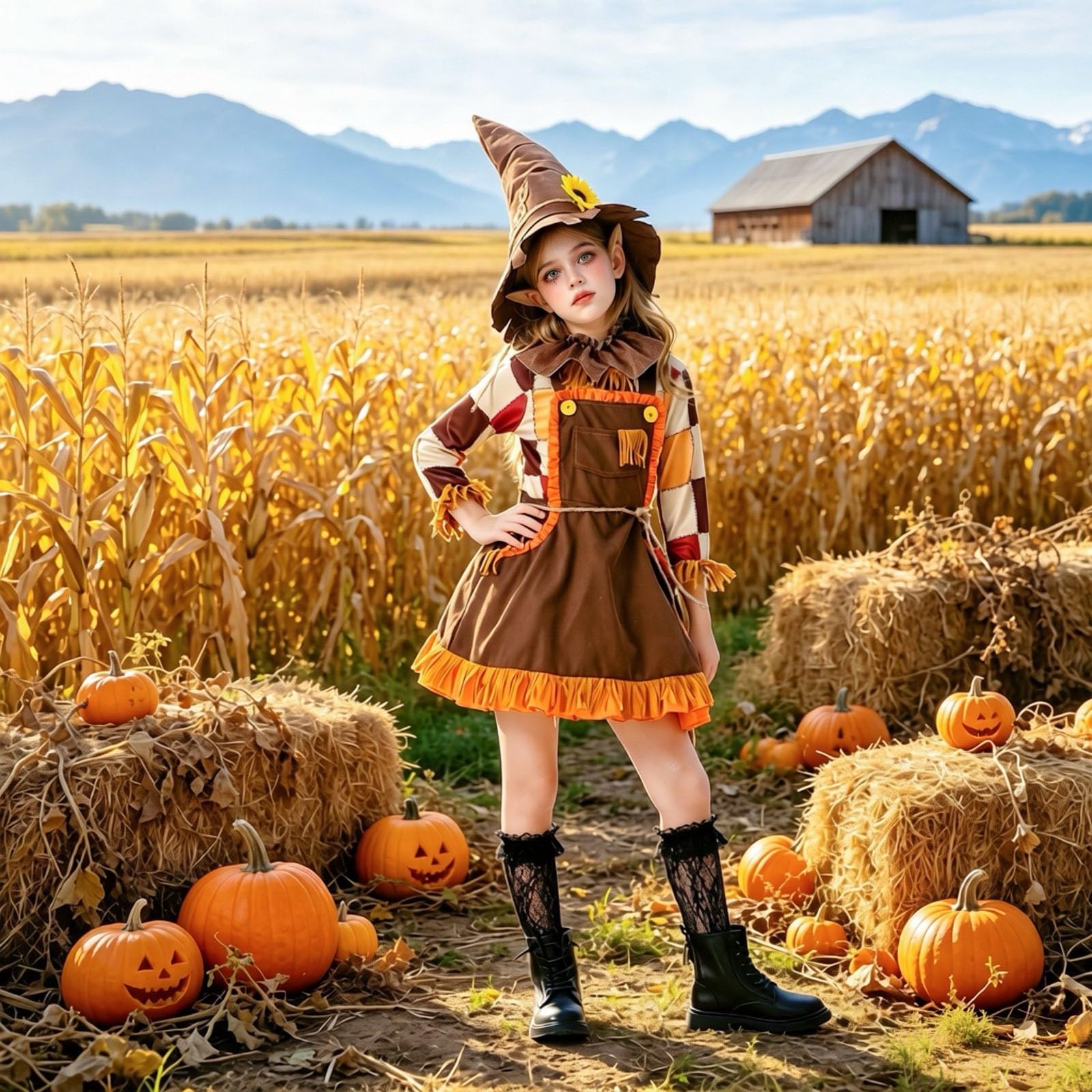 Genérico Disfraz Bruja NiñA 3-4 AñOs,Disfraz De Calabaza De Halloween Para NiñA Vestido De Granja Atuendo Para Fiestas Y Cosplay