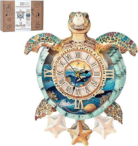 Rompecabezas 3D para adultos, rompecabezas 3D de tortuga marina (con péndulo), rompecabezas de madera para adultos, decoración de pared para el