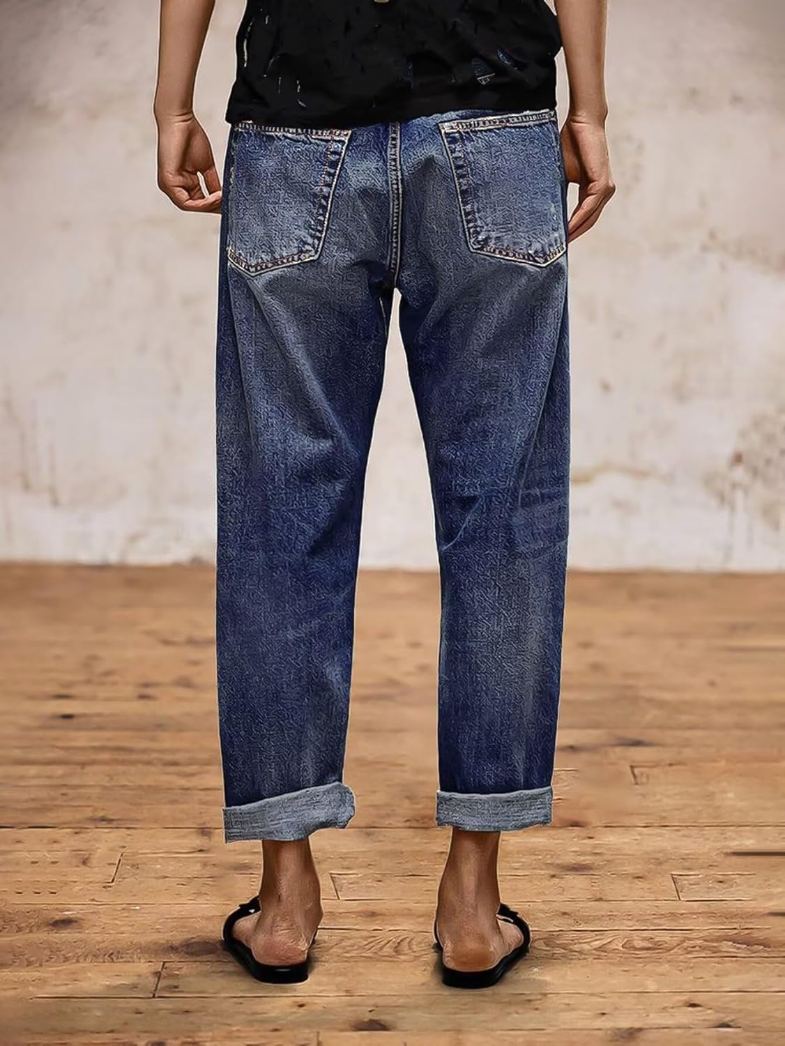 Flamingals Straight Leg Jeans for Women Boyfriend Mid Rise Roll Hem Wash Cropped Denim Pants Without Belt