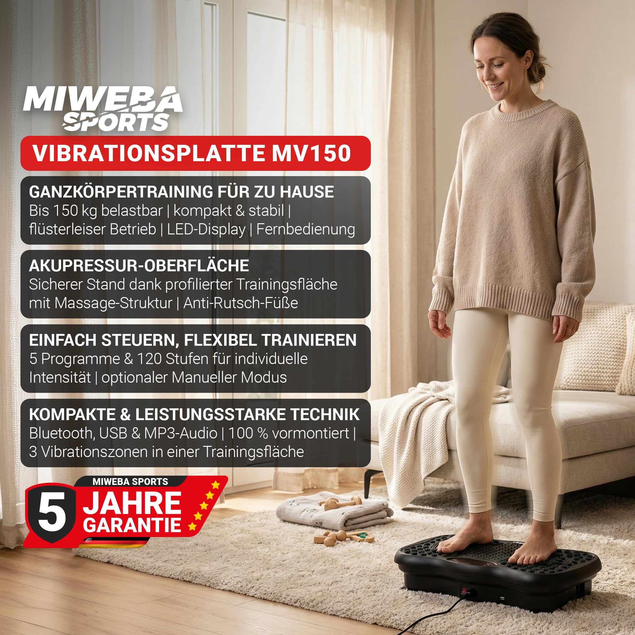 Miweba Sports Vibrationsplatte | 𝟓 𝐉𝐀𝐇𝐑𝐄 𝐆𝐀𝐑𝐀𝐍𝐓𝐈𝐄 - Massagegerät - Abnehmen - Fitnessgeräte für Zuhause - Fitness - Vibration Plate - Fettverbrenner - Muskelaufbau - Workout