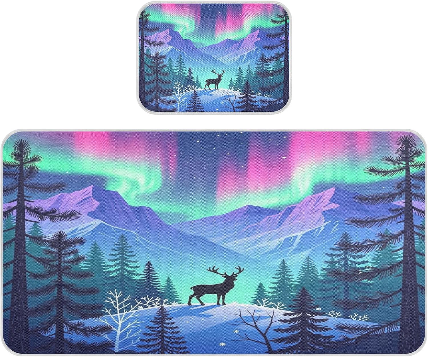 Cooling Baby Crib Mattress Protector 28" x 52" Breathable Safaris Deer Forests Northern Light Pads for beds for Baby&Toddler