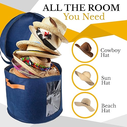 Miniatura 4 de Caja de almacenamiento para sombreros redondos  19 x 17 pulgadas  Caja de sombrero de vaquero con ventana transparente  Estuche de transporte de
