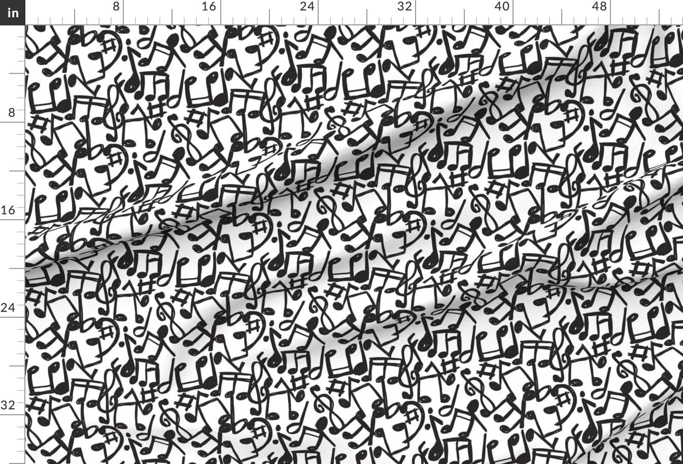 Spoonflower Fabric - Music Notes Jazz Musician Orchestra Black White Musical Classroom Printed on Upholstery Velvet Fabric Fat Quarter - Upholstery Home Decor Bottomweight Apparel