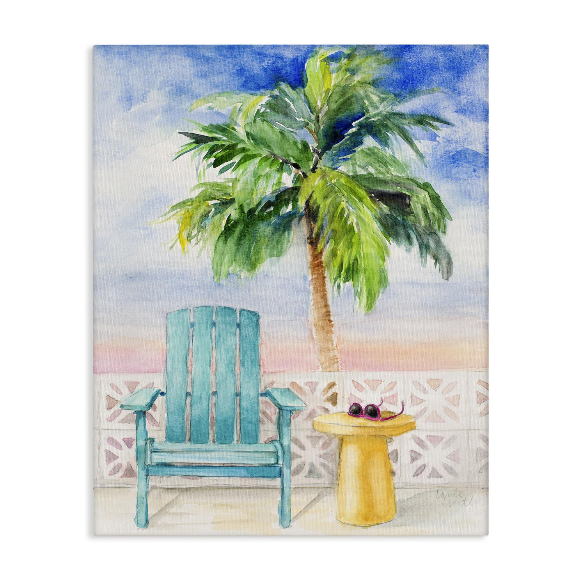 Tropical Beach Chair Palm Tree, 36 x 48 Inch Canvas Wall Art