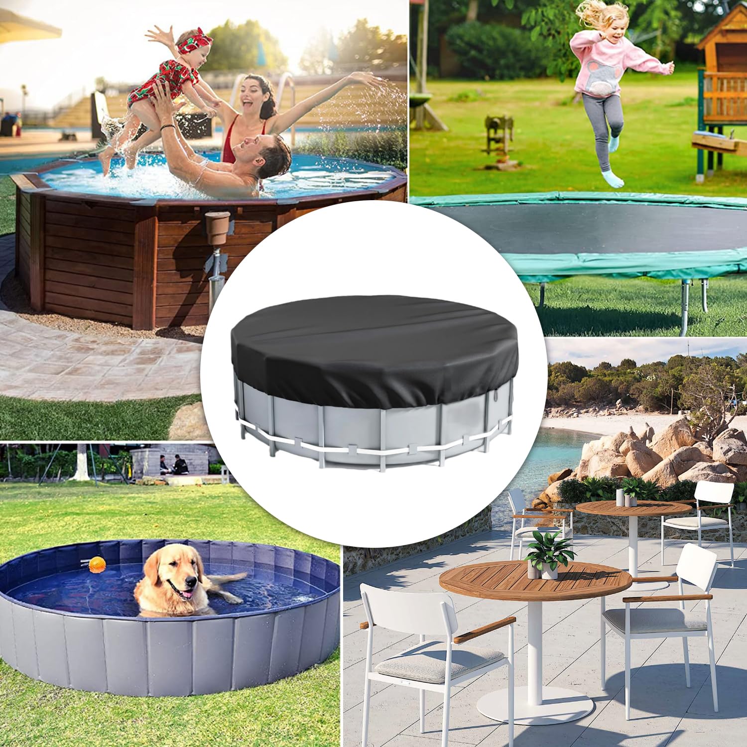 Couverture de Piscine Ronde bâche Protection,310cm, Noir