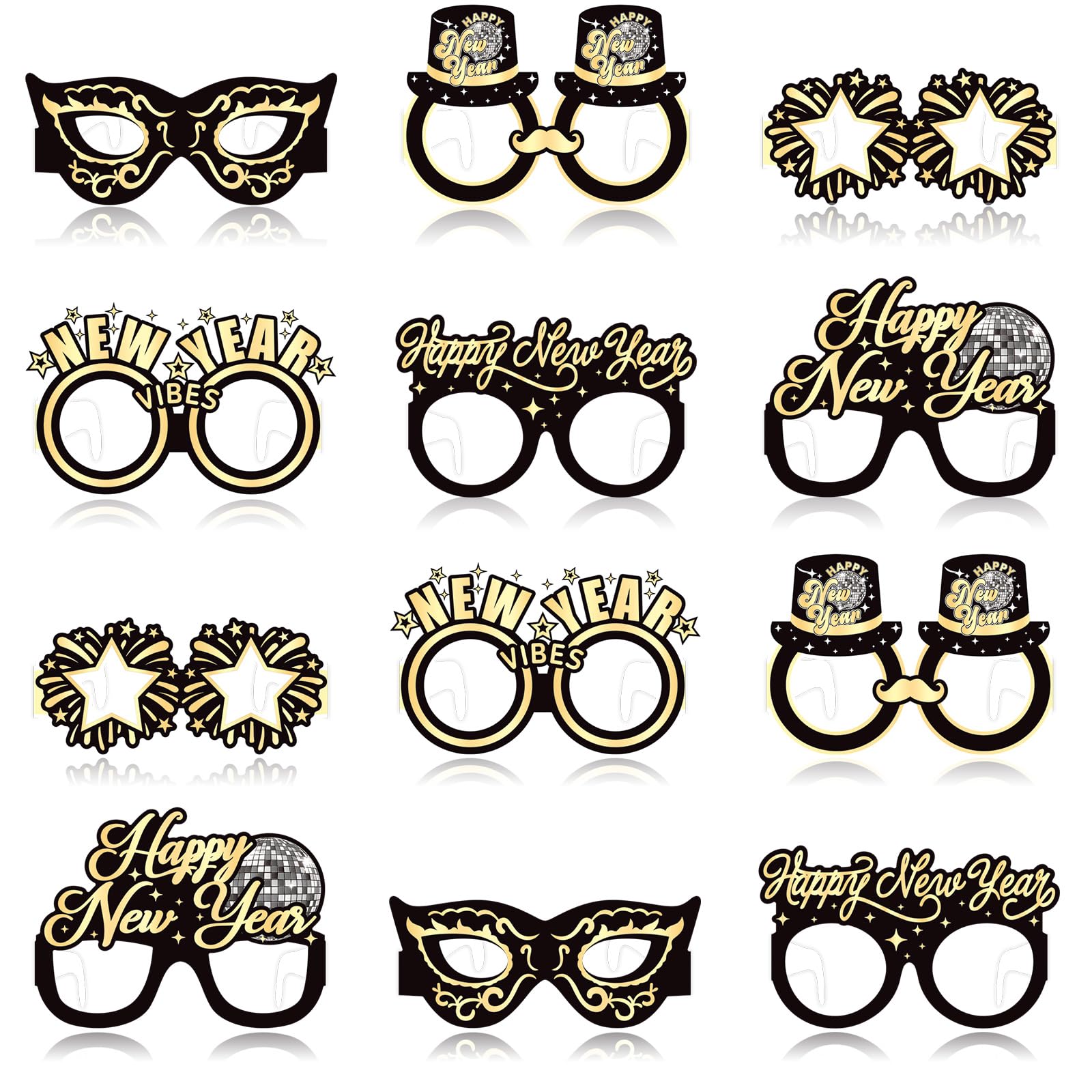 YQUQWN 12 PCS Happy New Year Glasses 2025 Party Supplies - New Year's Eve Decorations and Disco Glasses