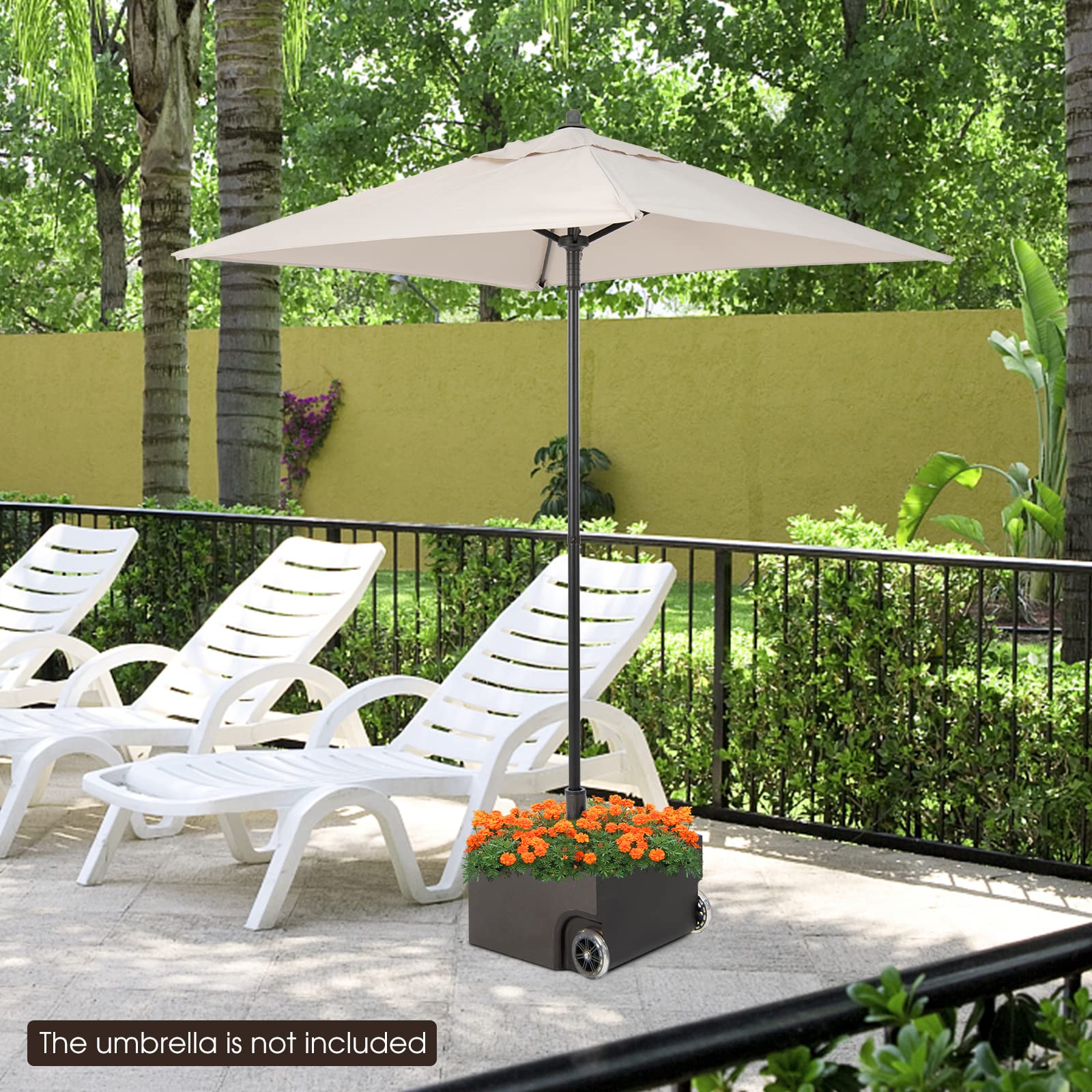 Giantex 170lbs Filled Umbrella Base with Wheels, Heavy Duty Umbrella Stand with Fillable Planter, Drainage Holes, Fit for 1.5''-1.9'' Pole, Rolling Market Umbrella Holder for Patio Garden Deck Pool