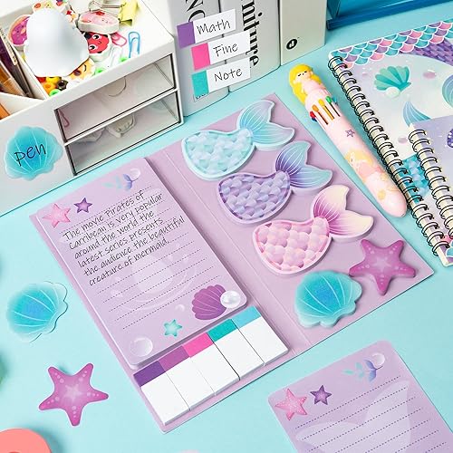 Miniatura 5 de Juego de 3 cuadernos de sirena con notas adhesivas de papelería, cuadernos en espiral A5 y 550 hojas de notas adhesivas con bolígrafo de sirena