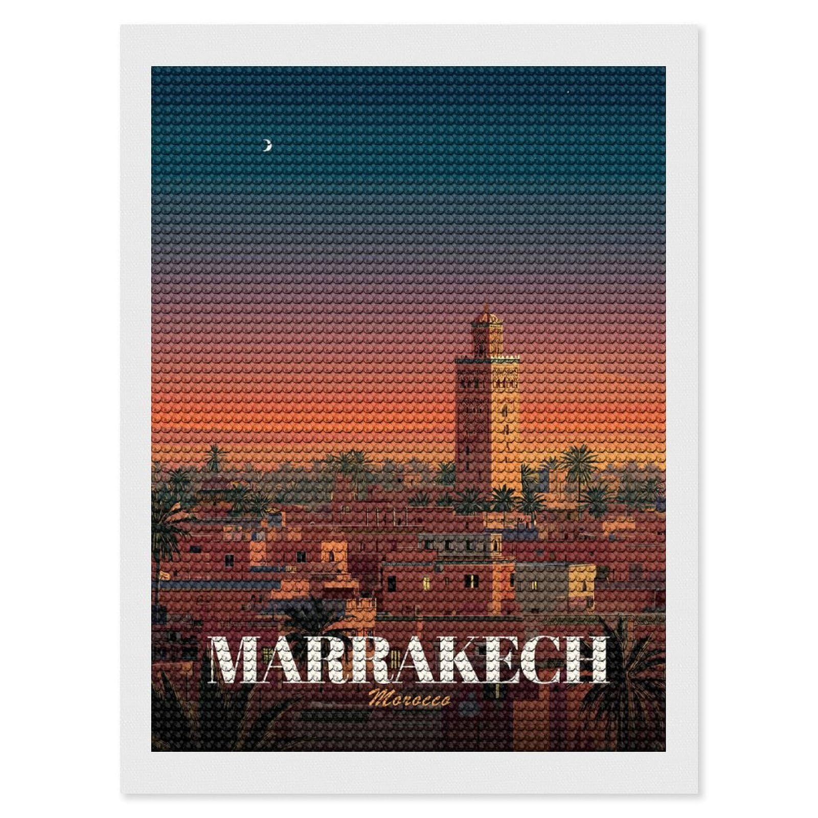 Junmoney Marrakech Morocco Cityscape at Sunset Diamond Art Kit 12"x16", Creative Leisure Activity, Complete Accessories, Vintage Style Decor, for Women