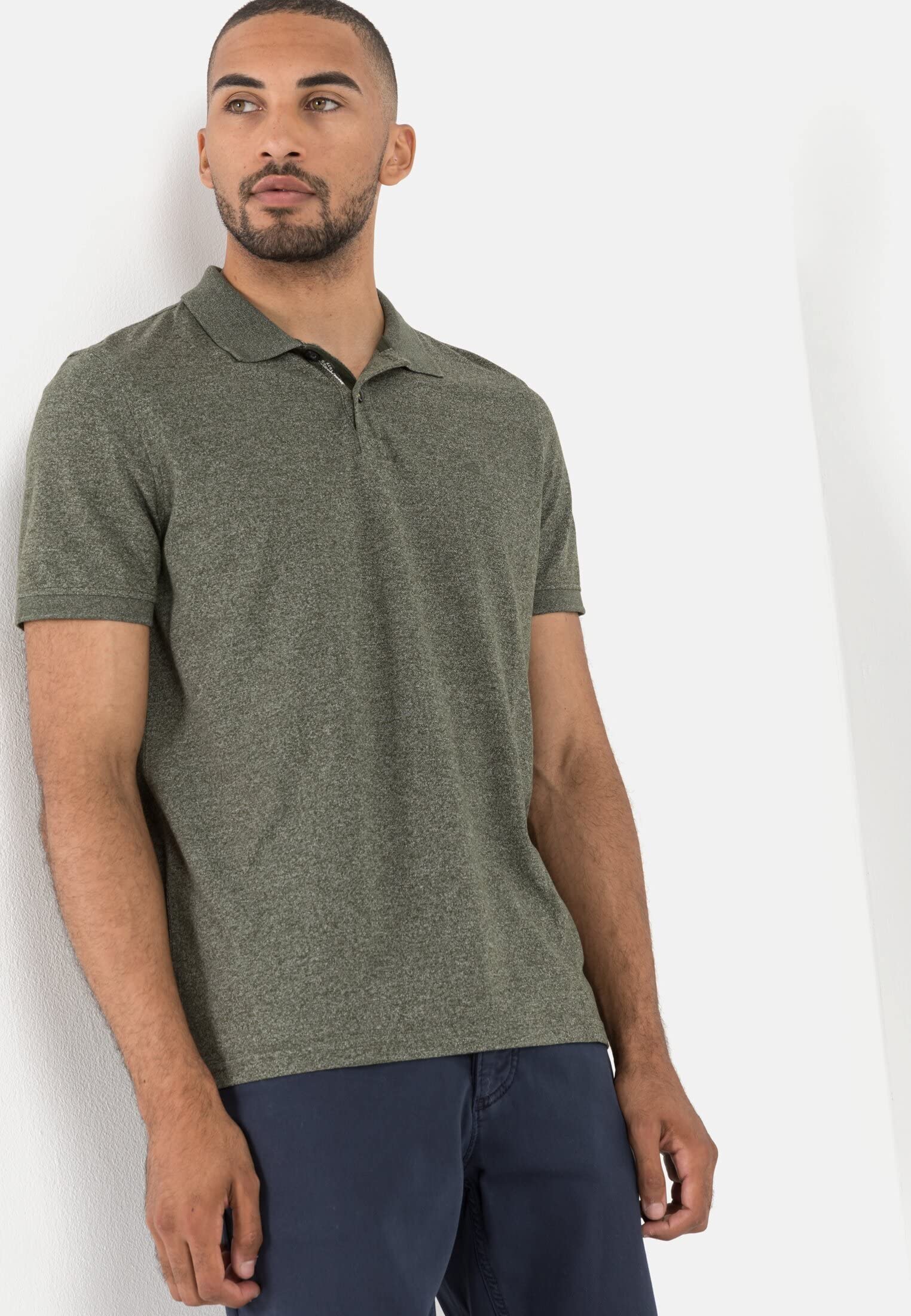 camel active Herren Kurzarm Poloshirt Regular Fit | Basic Poloshirt aus nachhaltigem Baumwollmix in Grau Blau Dunkelgrau und Grün