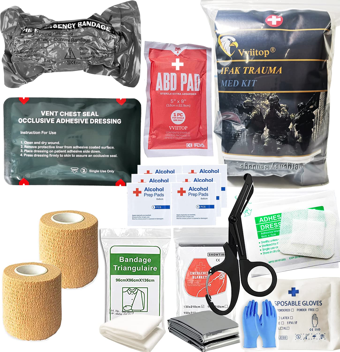 Trauma Refill Set Med Pack IFAK First Aid Vented Chest Seal Israeli Bandage ABD Pad Self-Adhesive Bandages Compressed Gauze Bleeding Control Pack Feat Med Kits-image-31