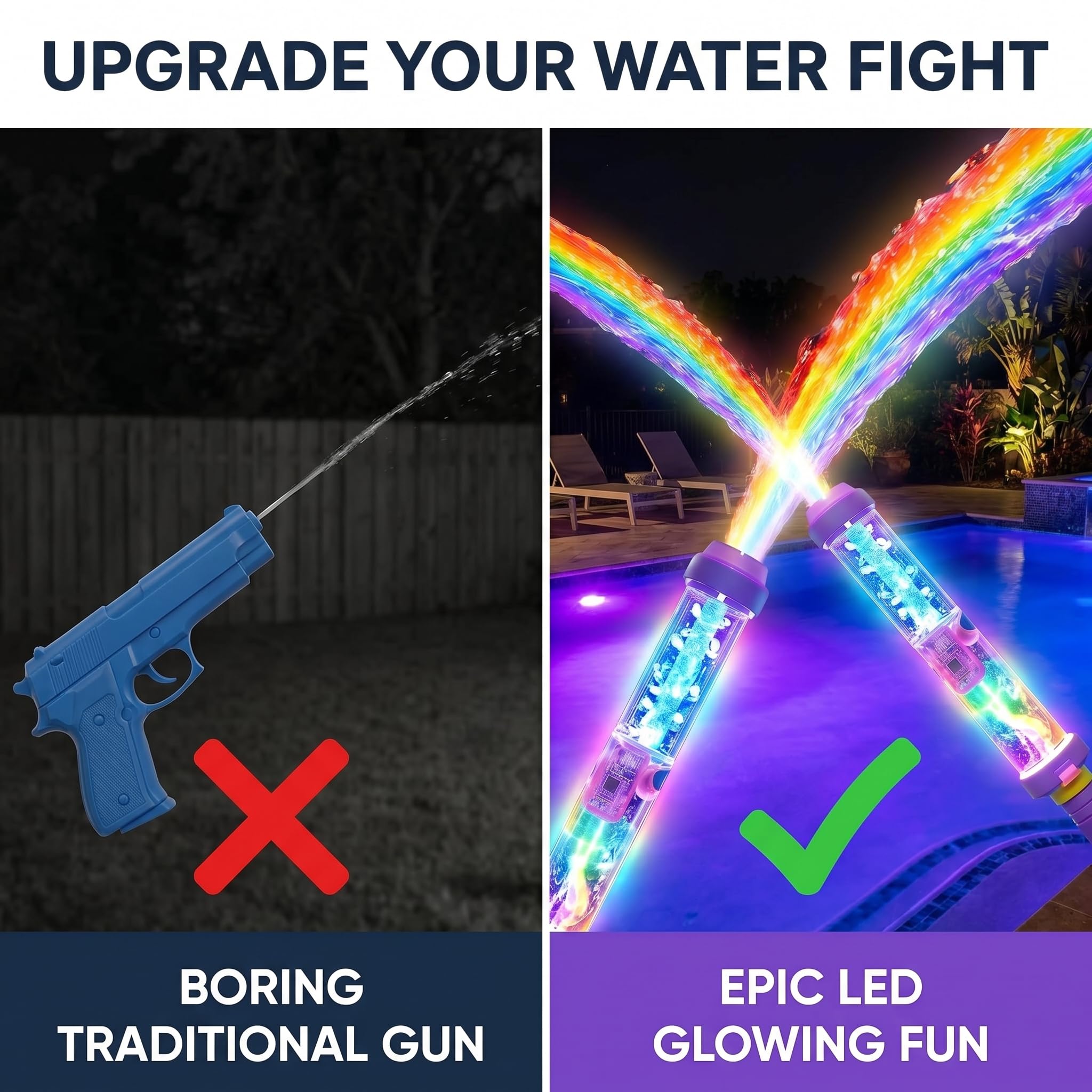 Pistole Ad Acqua LED Arcobaleno Luminose, Pistole Ad Acqua Per Bambini, Effetto Fuoco d'Arte Magico, Giocattolo Spruzza-Acqua Effetto Fuochi D'Artificio, Estivo Che Incanta Come Per Magia (3PCS)