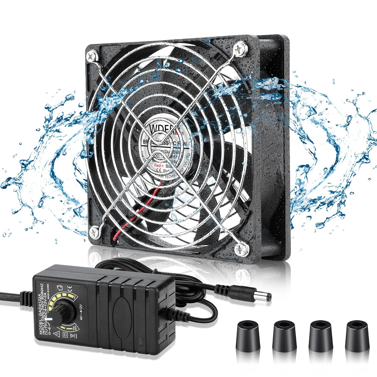 120mm x 25mm Small IP67 Waterproof Computer Cooling Fan with AC 110V 120V 220V 240V Speed Controller for Biltong Box Terrarium Mushroom Growing Cabinet Ventilation Exhaust