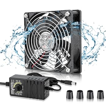 120mm x 25mm Small IP67 Waterproof Computer Cooling Fan with AC 110V 120V 220V 240V Speed Controller for Biltong Box Terrarium Mushroom Growing Cabinet Ventilation Exhaust