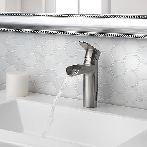 Miniatura 6 de Homewerks 29-B413S-HW Waterfall - Grifo de baño de níquel cepillado sin contacto de 4 pulgadas