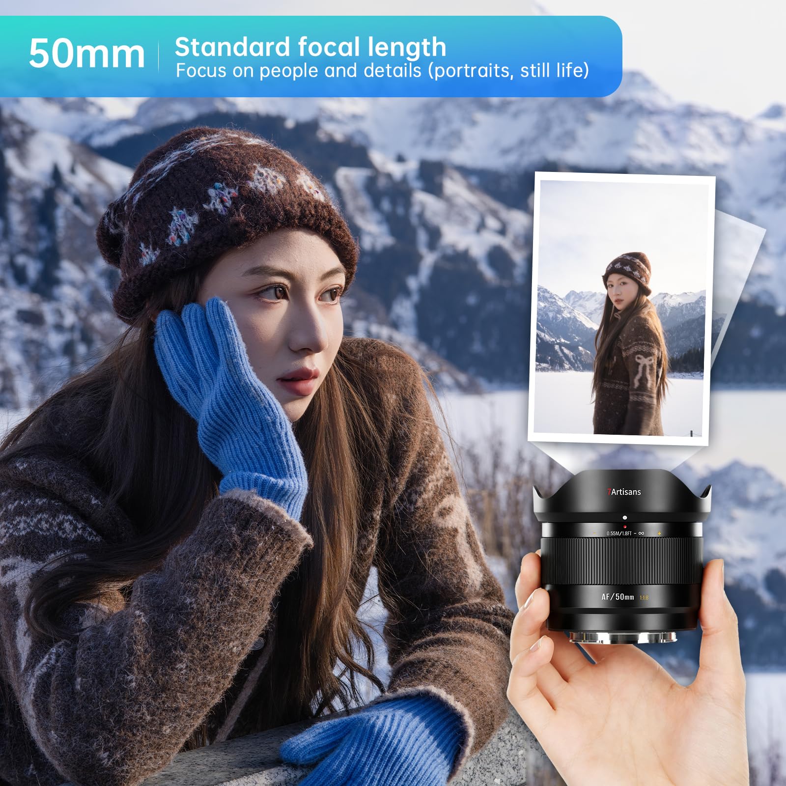 7artisans AF 50mm F1,8 APS-C per FX Mount Obiettivo,180g, ampia apertura, obiettivo autofocus con riconoscimento facciale/oculare, compatibile con Fujifilm X-Mount X-H/T/T30/S/E/A series, X-E2, X-T2