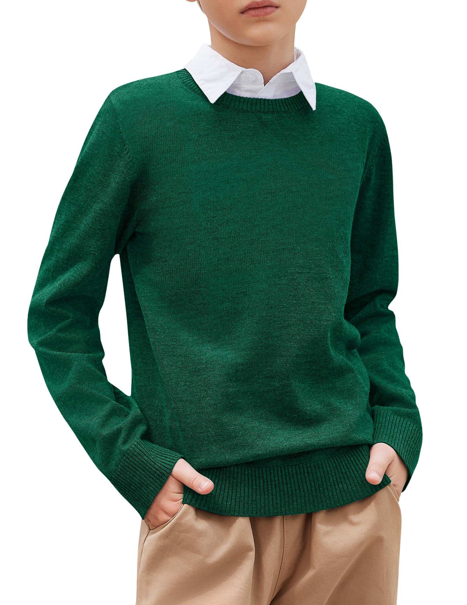 Arshiner Strickpullover für Jungen Langarm Herbst Winter Einfarbig Junge Pullover Rundhals Basic Schooluniform Stricken Sweater Langarmshirt für Kinder 5-12 Jahre