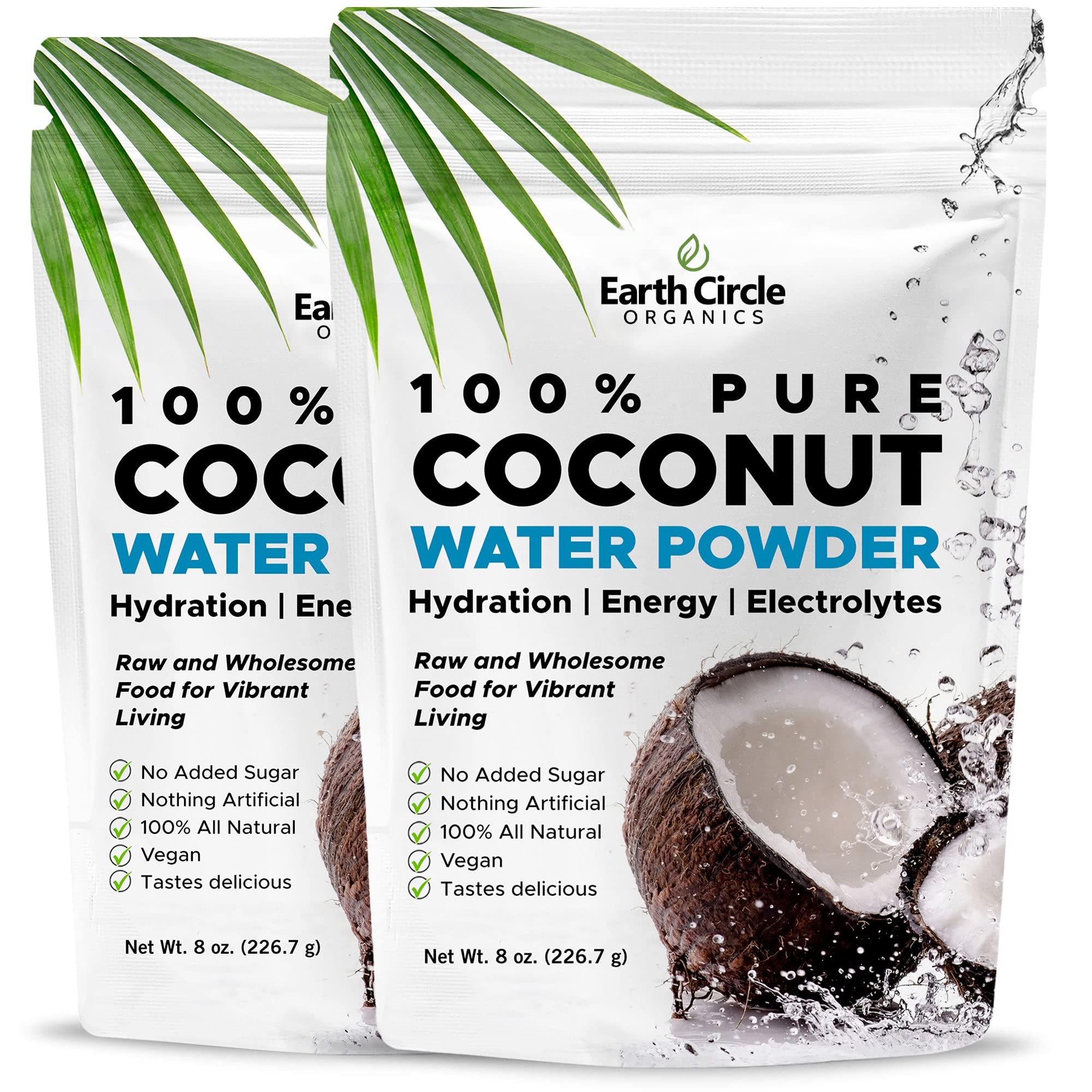 Earth Circle OrganicsPure Coconut Water Powder | Coconut Electrolyte Powder for Energy and Hydration Supplement | No Additives | Unsweetened | Vegan | Keto | Gluten Free - 8oz (Pack of 2)