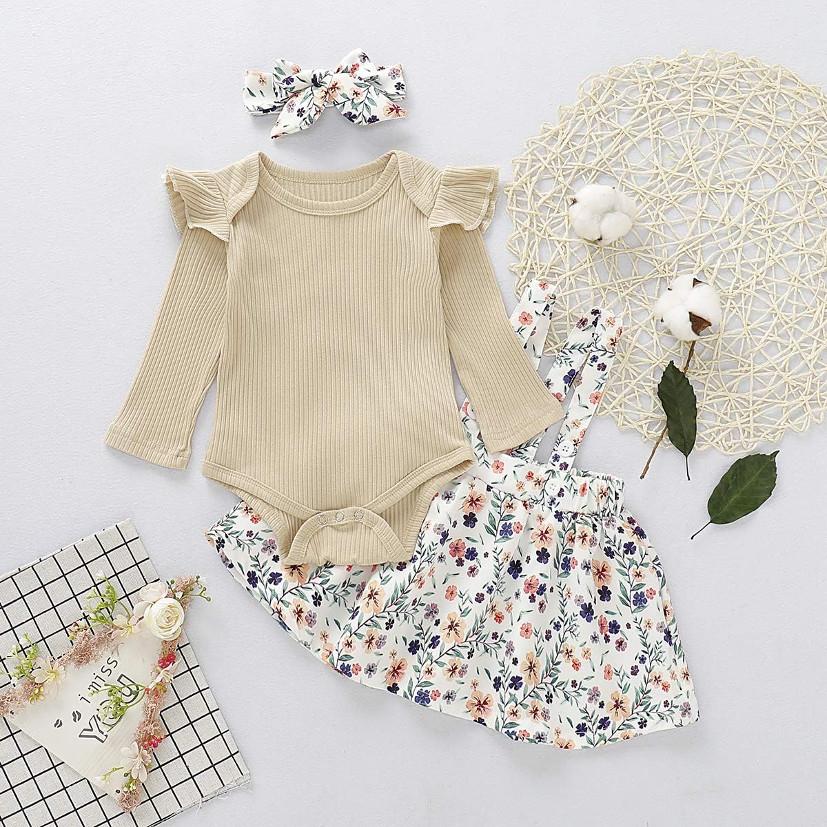 Kids Toddler Baby Girls Fall Skirt Set Outfit Floral Ruffle Sleeve Romper Bodysuit+Strap Skirt 3Pc Tutu Dresses Clothes: Clothing, Shoes & Jewelry