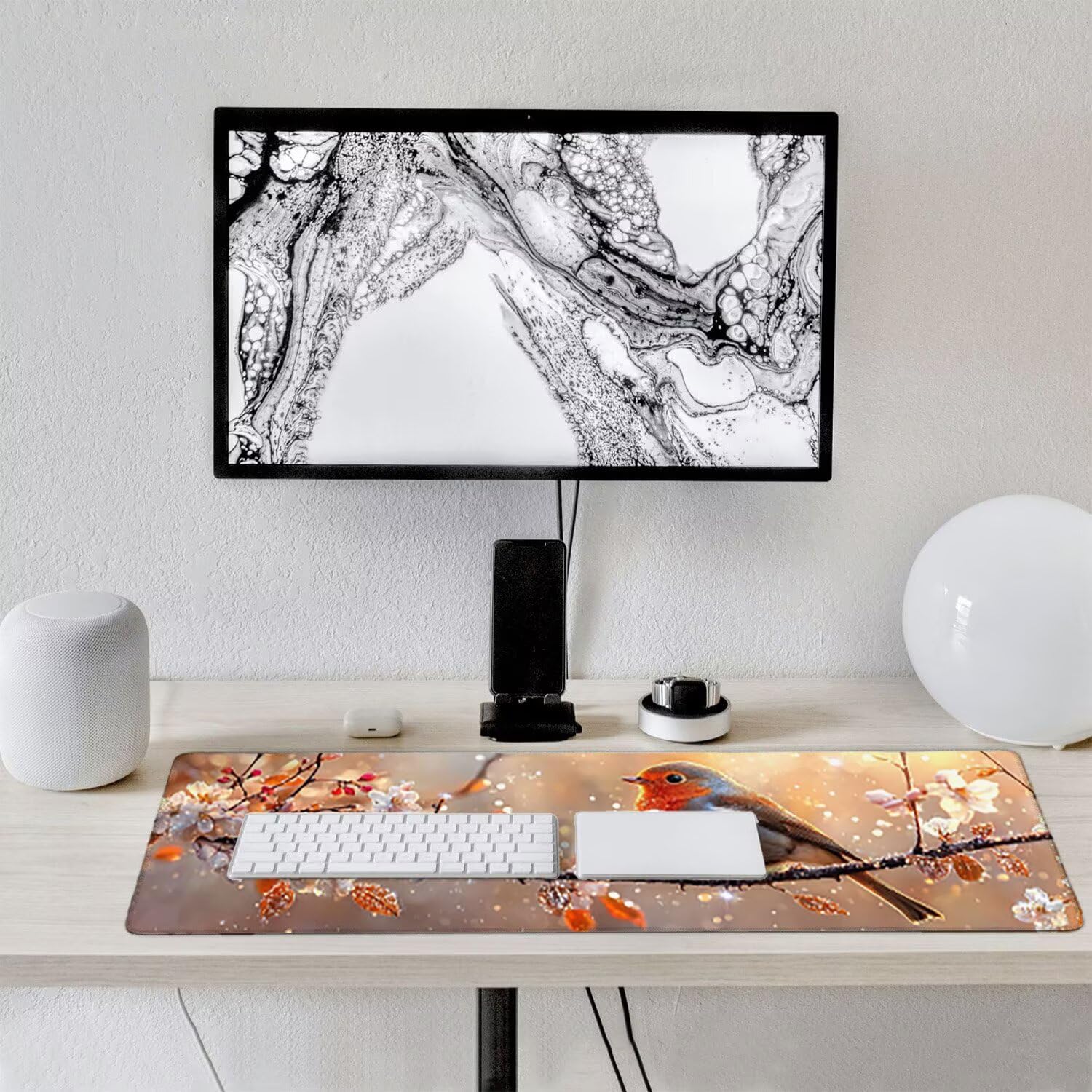 Podkładka pod mysz do gier XXL duża mysz 1200 x 500 mm, duża podkładka pod biurko z antypoślizgową gumową podstawą dla graczy, poprawia precyzję i szybkość (kwiaty ptaków) o-387